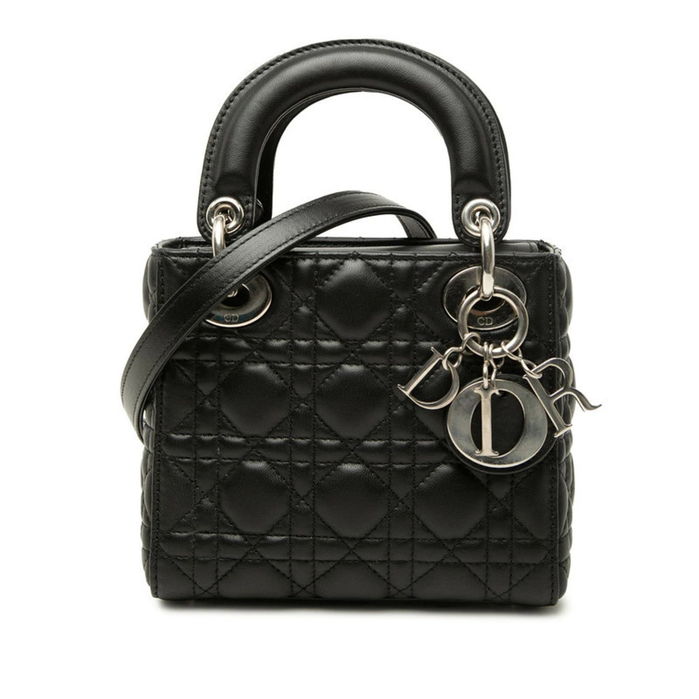 Christian Dior Cannage Lady Lambskin 2Way Shoulder Bag Black